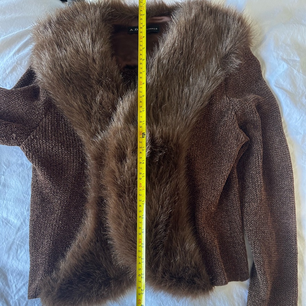 Chocolate Brown Chenille Festival Sweater Jacket with Faux Fur - Picture 2 of 4